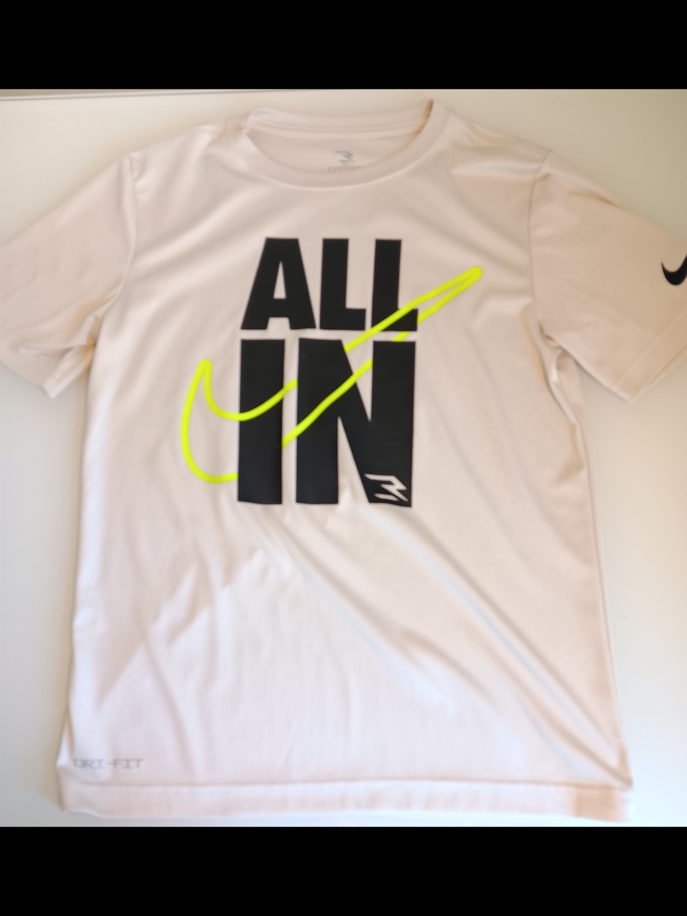 Nike 'ALL IN' Performance Tee -  with Neon Swoosh, Boys Size 12 -14
